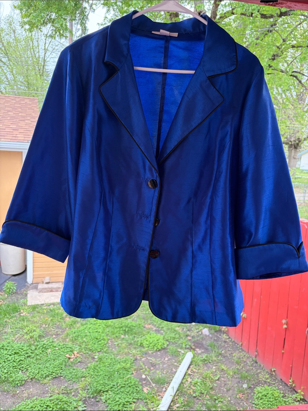 Dress Barn Blue Satin Blazer with Notch Lapel